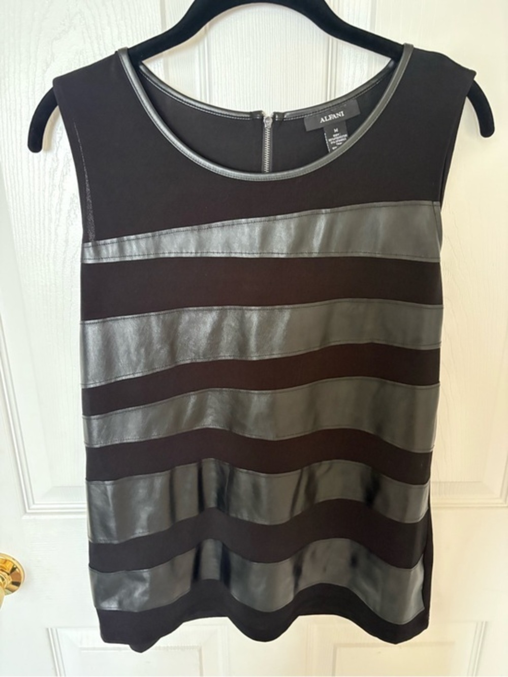 Alfani Black Sleeveless Tank Stripe Panels